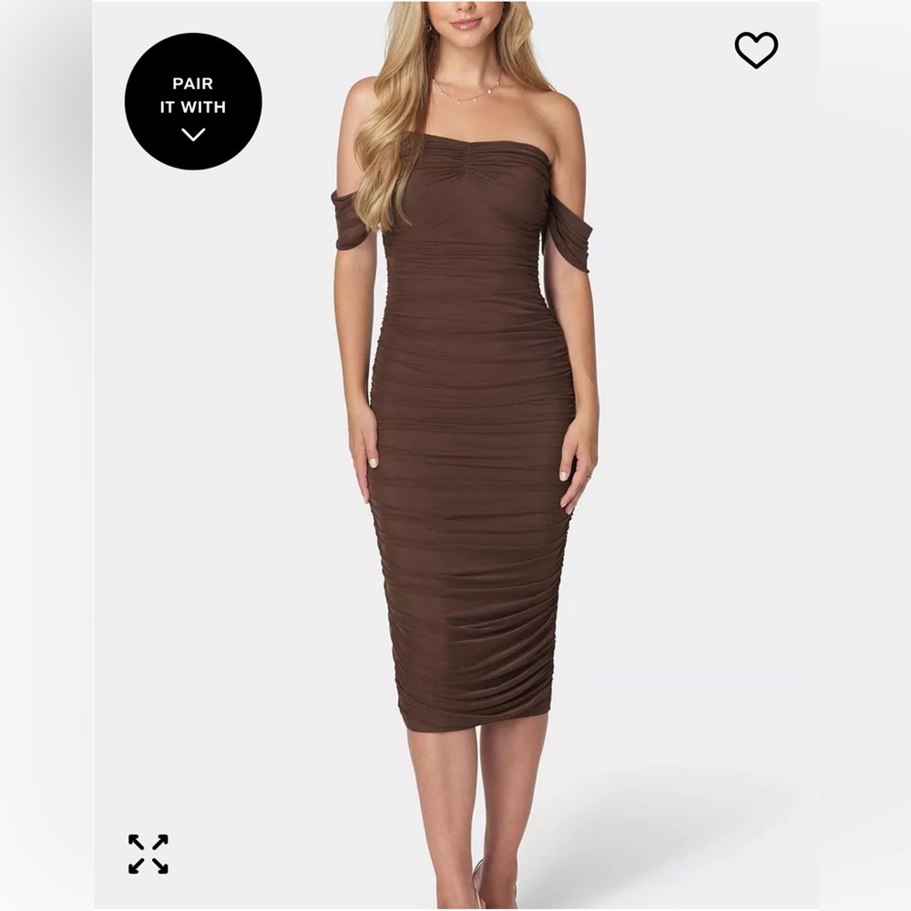 NWT Cocktail Dress Chocolate Brown Ruched Off-Shoulder | Size Small Retail $159